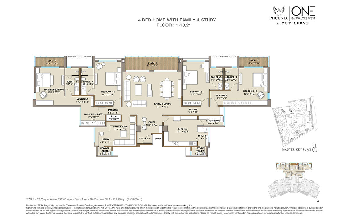 Floor Plan (4 BHK) of Luxury Residential Flats in Bangalore - Phoenix